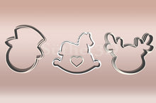 Încărcați o imagine în vizualizatorul galeriei: Hóember Hintaló Szarvas - Karácsonyi kis Linzer Kiszúró Szett (4db - os) - Süthet3d