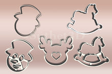 Încărcați o imagine în vizualizatorul galeriei: Hóember Hintaló Szarvas - Karácsonyi nagy Linzer Kiszúró Szett (6db - os) - Süthet3d