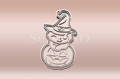 Tökön Ülő Cica #1 Sütikiszúró - Halloween - Süthet3d